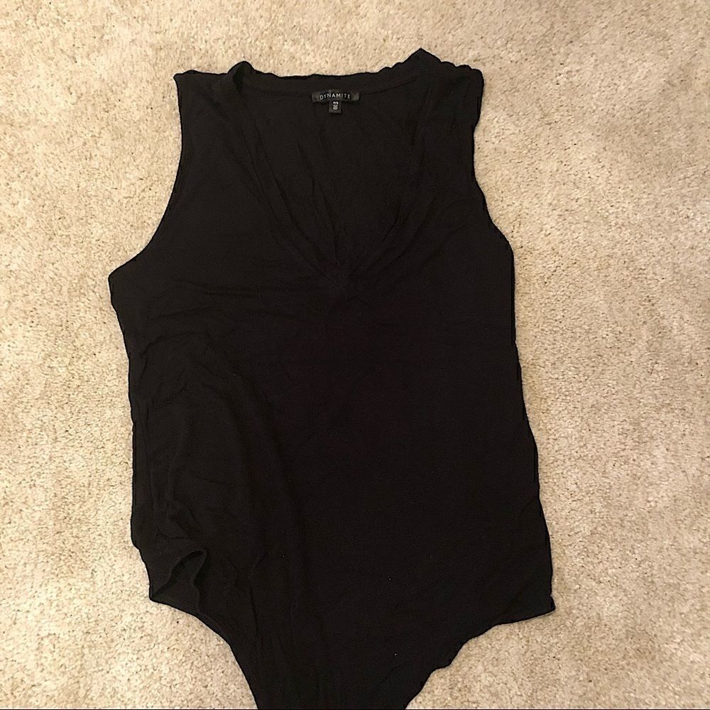 Dynamite Black Sleeveless V Neck Bodysuit ~ Size S Small